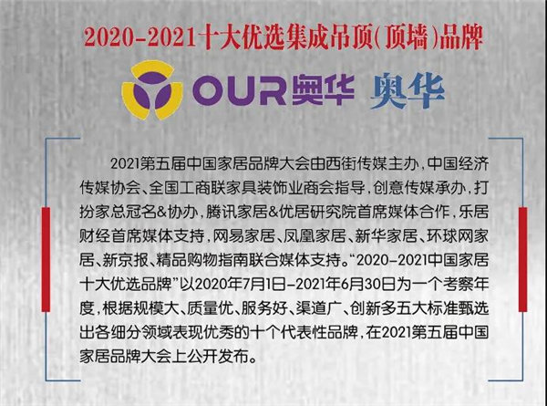 “2020-2021十大优选集成吊顶（顶墙）品牌”