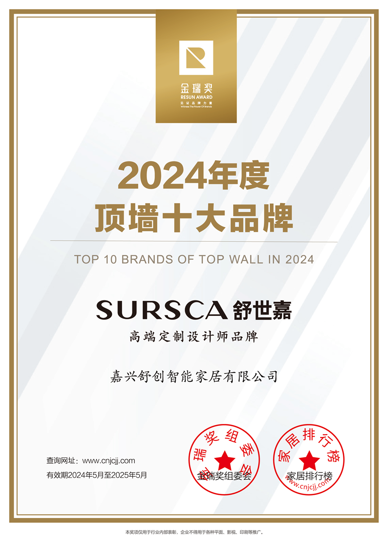 2024年度“顶墙十大品牌”证书